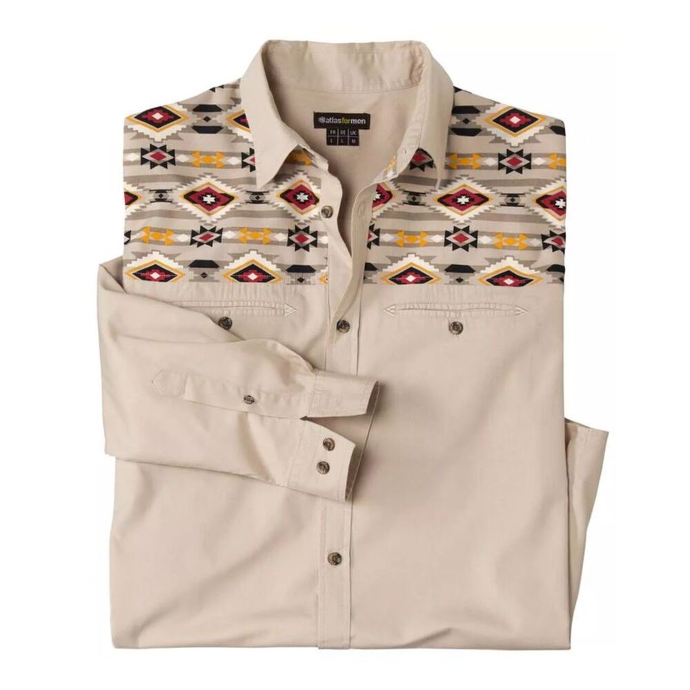 Atlas For Men Mens Printed Poplin Shirt / Beige